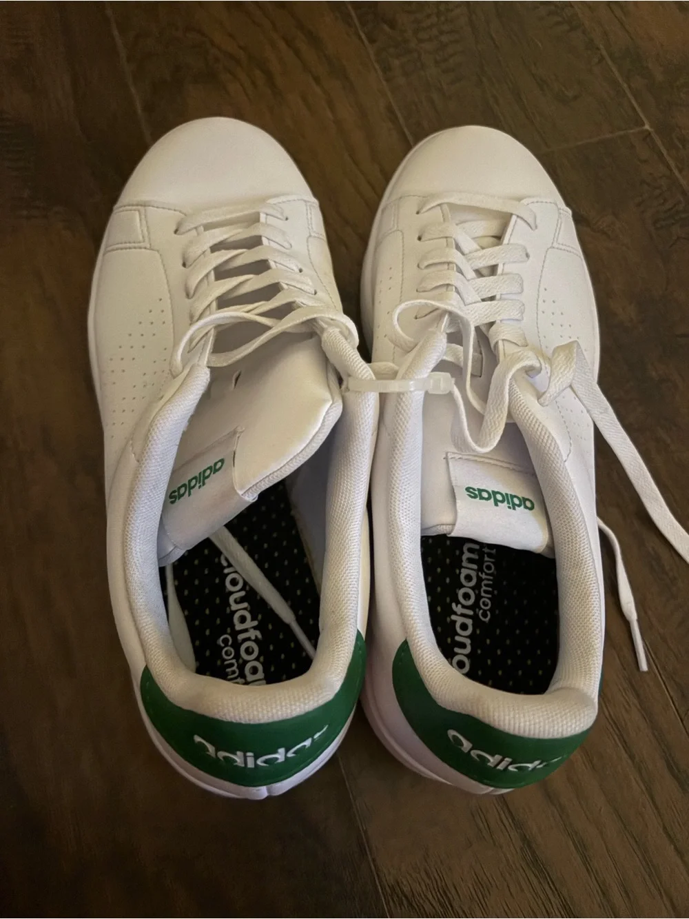 adidas White Sneakers with Green Heel Accent